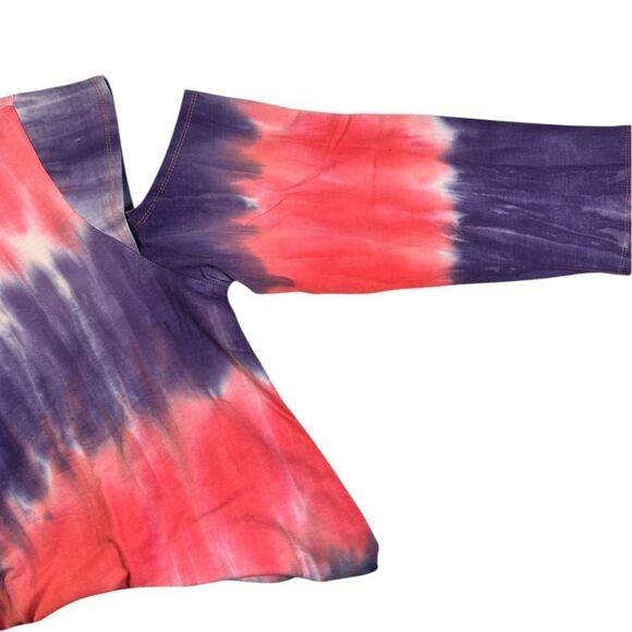 NWT Hayden Plus Size PinK Purple Tie Dye French Terry Dress Cold Shoulders - 2XL - Picture 10 of 11